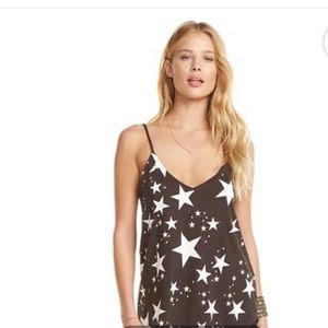 Chaser NWT Stars Print V-Neck Cami V-Neck Tunic Tank Top Black Size Medium